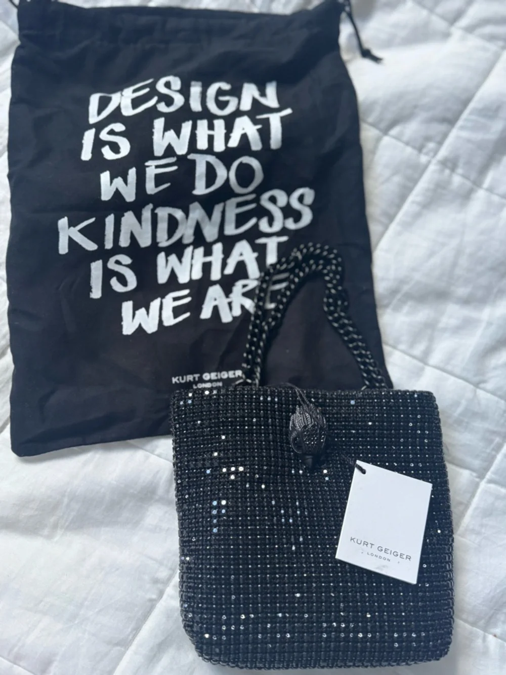 Kurt Geiger Black Beaded Top-Handle Chain Bag NWT - Picture 1 of 5